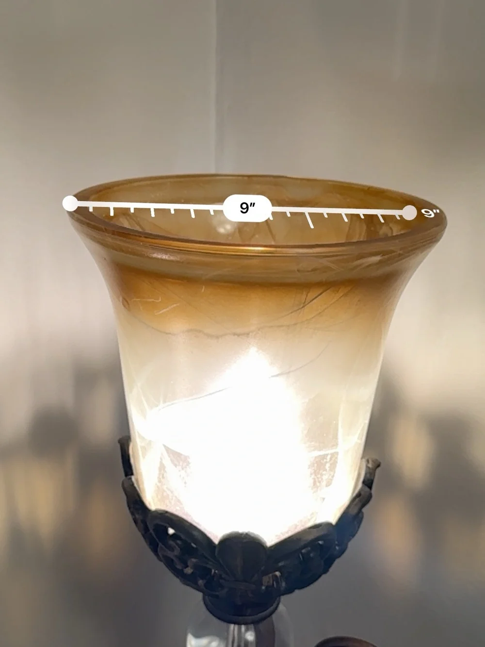 Elegant Amber Glass Table Lantern with Ornate Bronze-Finish Base